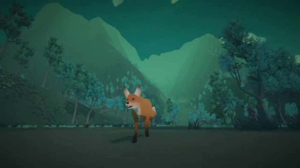 The camera looking at a fox as it runs towards the lens.