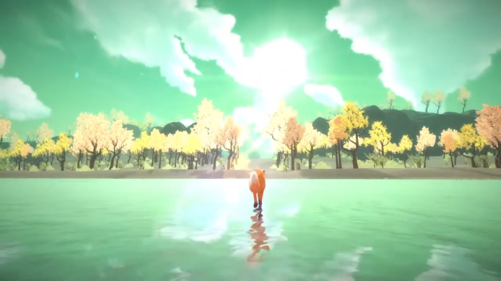 A fox crossing water trying to get to the other side.