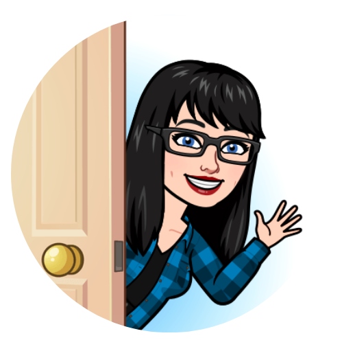 A smiling woman peeking from behind a door, waving at you.